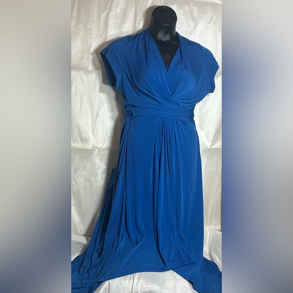 Michael Kors Blue Midi Dress Self-Tie Sash Empire Waist